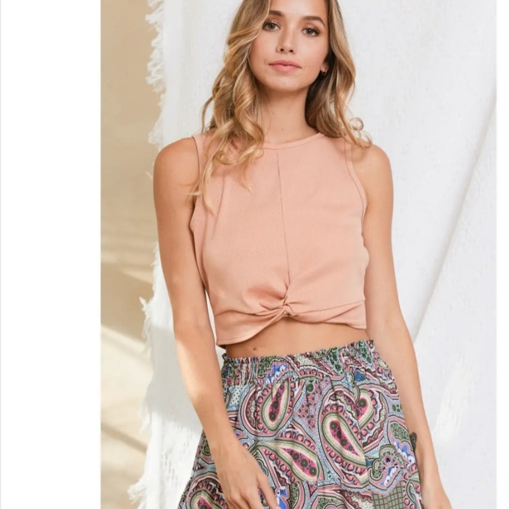 #369 🛑M, L Mauve Color Sleeveless Ribbed Twist Crop Top